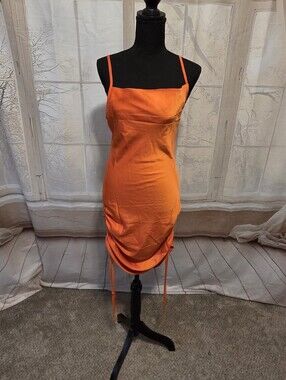 Satin Orange Spaghetti-Strap Mini Dress